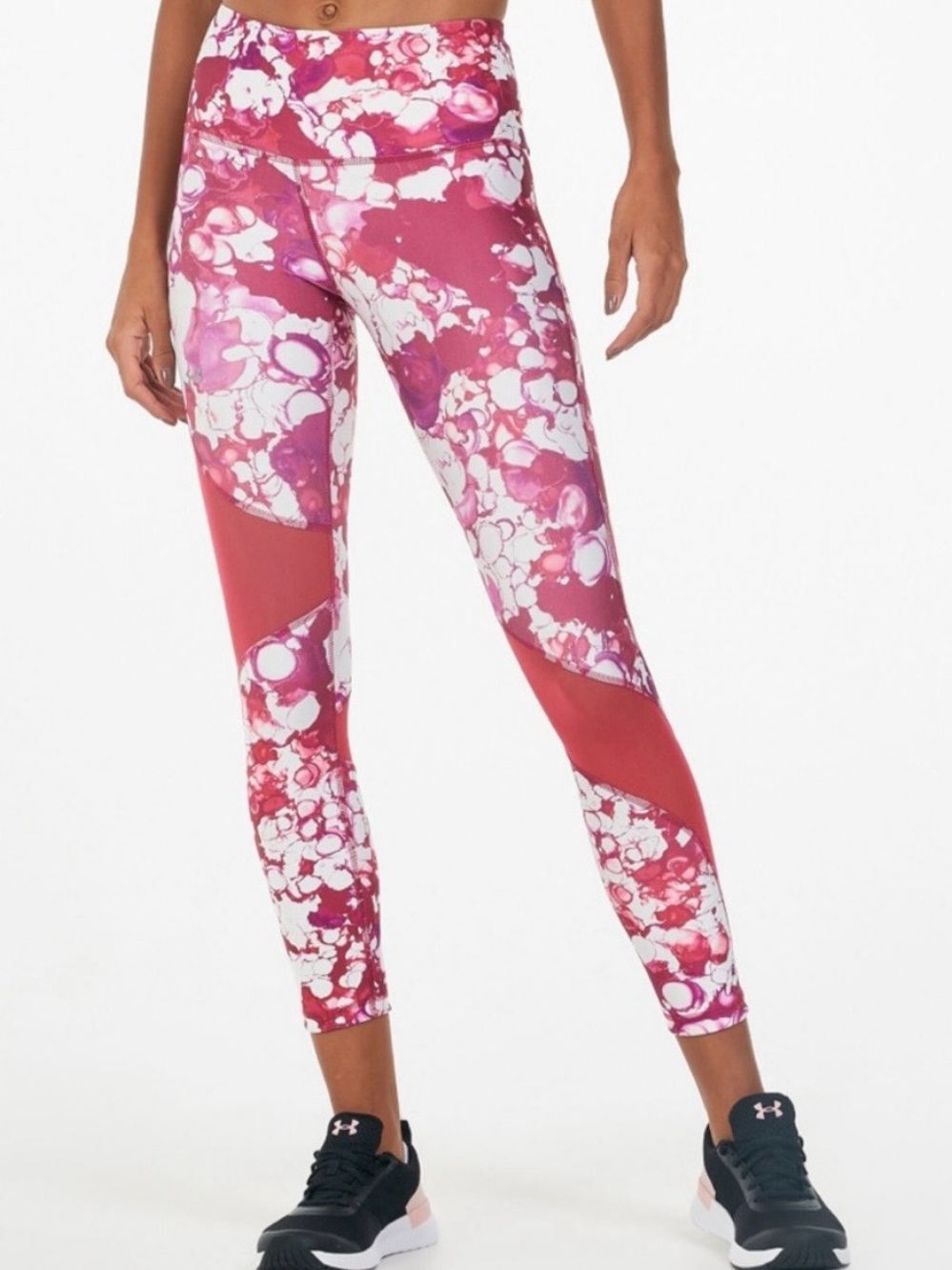 Under Armour Heatgear Pink & White Marble Print High-Rise Compression Leggings
